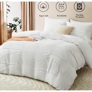 Duvet Cover King Size, 3 Pieces Boho Bedding Sets for Shabby Chic Home, Tufted a